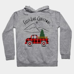 Feels Like Christmas, Red Plaid Pickup Truck Hoodie